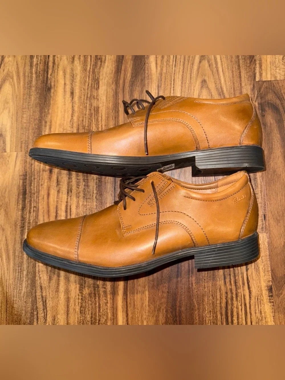 Collection By Clarks Men's Whiddon Cap Dark Tan Leather Shoes - Size 9 M